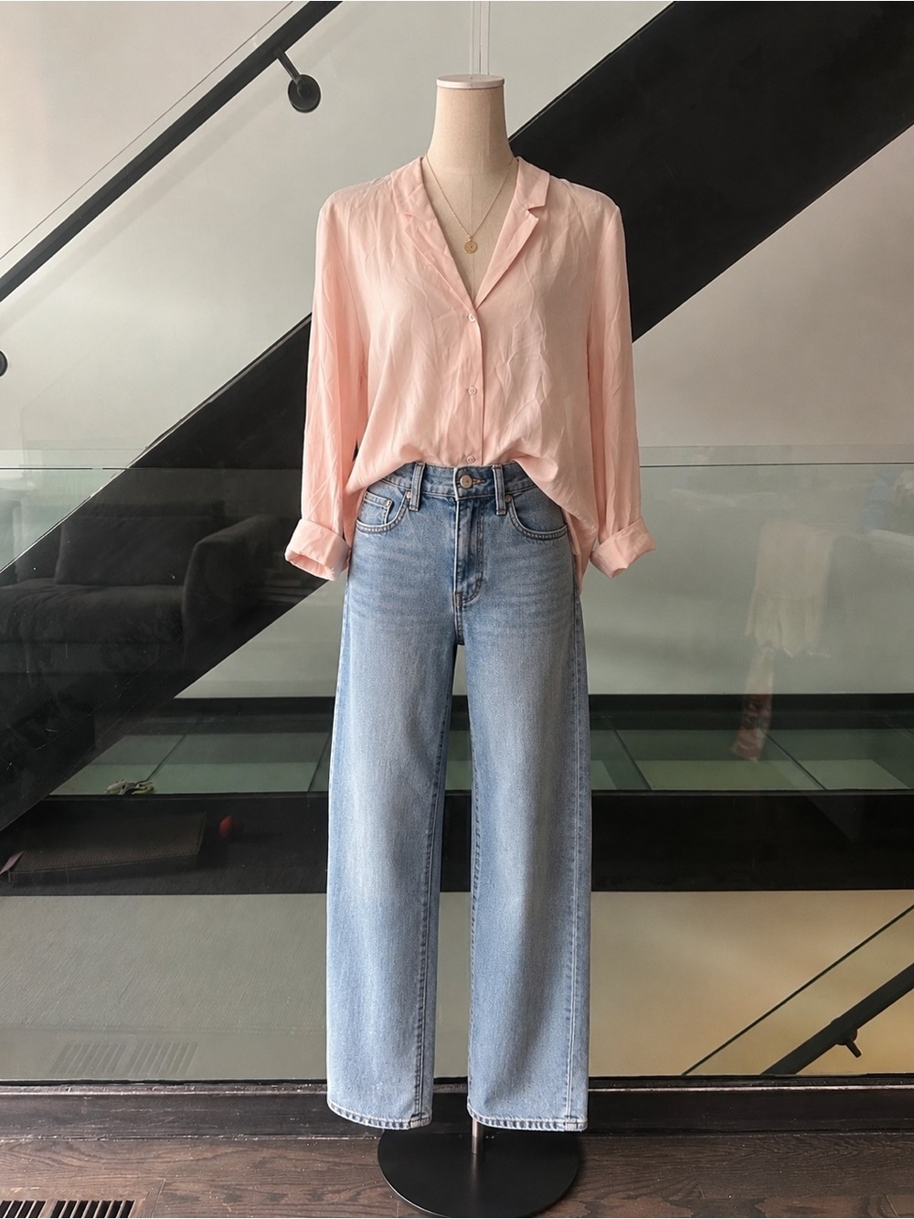 Everlane Pale Pink Silk-Blend Button-Up Blouse